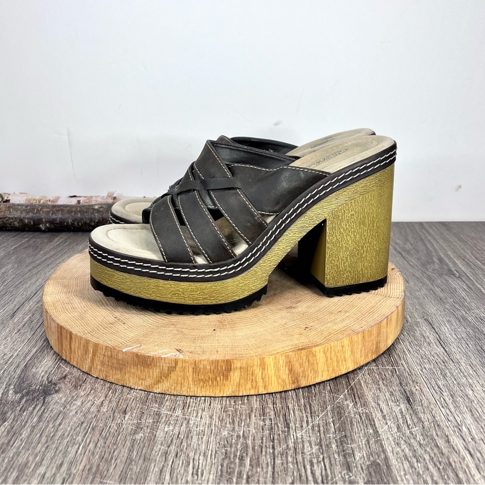 * Vintage 90s Y2K Brown Chunky Platform Slide Sandals Size 9 – 4” Heel - Picture 7 of 16